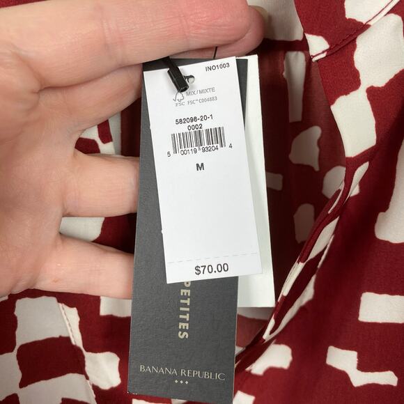 Banana Republic Red Cranberry Long Volume Sleeve Blouse Sz.M NWT - Picture 6 of 13